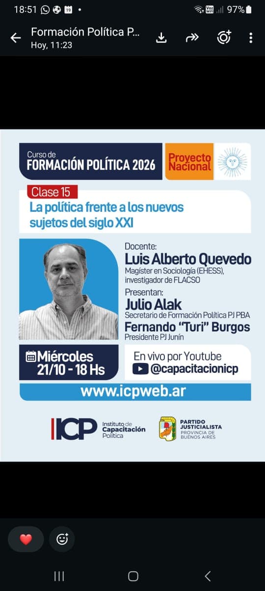 21 de octubre: Clase 15 del Curso de Formación Política